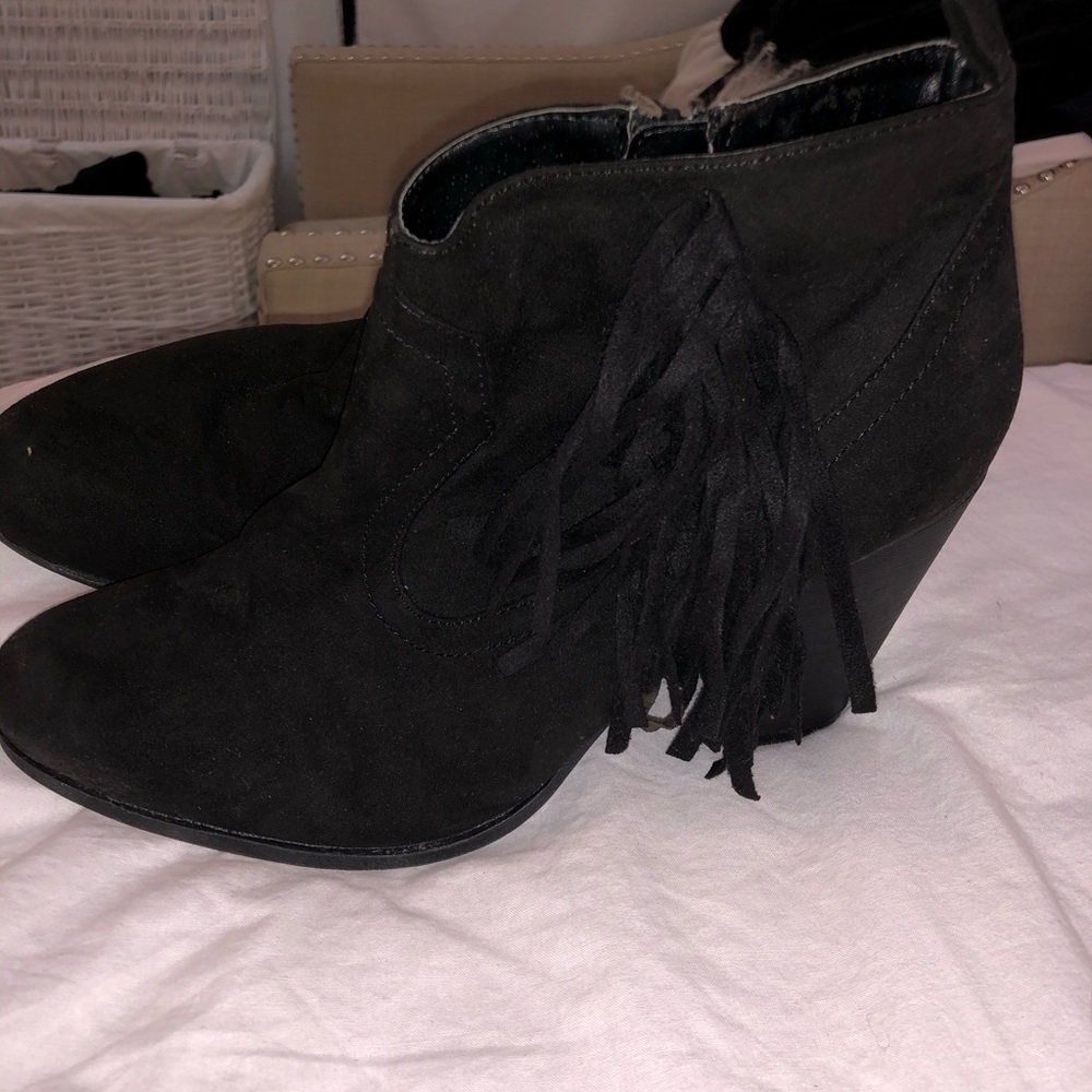 Black Fringe Booties